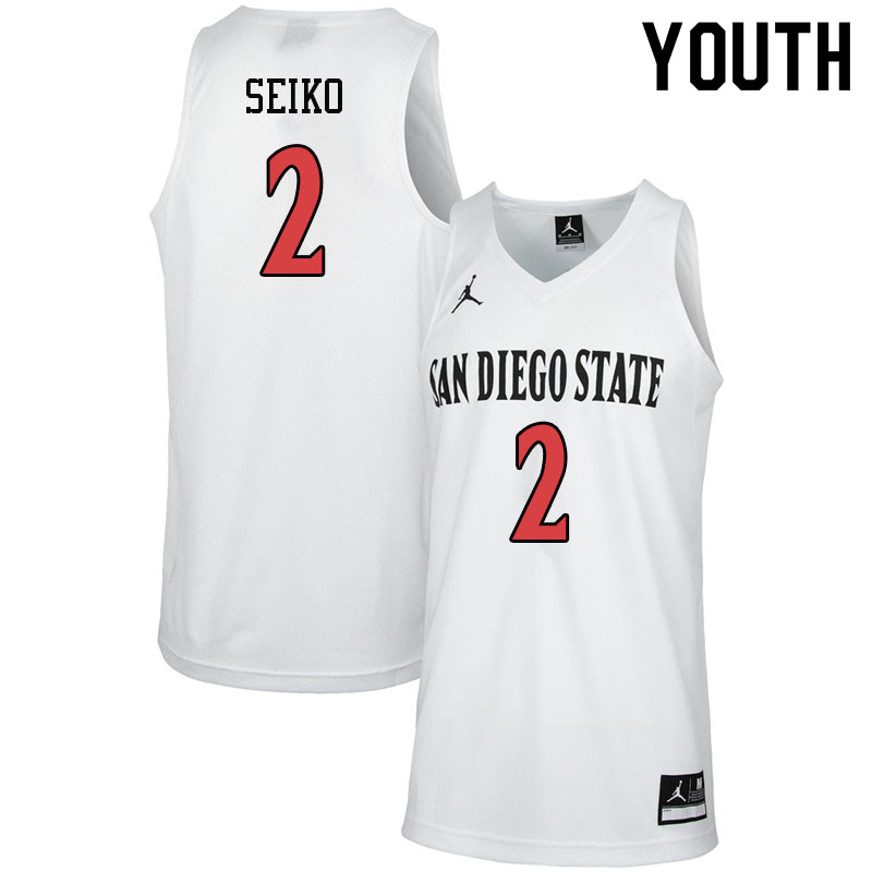 Jordan Brand Youth #2 Adam Seiko San Diego State Aztecs College Basketball Jerseys-White